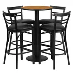 image of Flash Furniture RSRB1035-GG 24" Round Table & 4 Bar Stool Set, Black Finish, MDF Table Top, Metal Stools