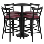 image of Flash Furniture RSRB1037-GG 24" Round Table & 4 Bar Stool Set, Black Laminate, Burgundy Vinyl, Cast Iron Base