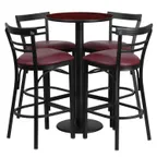 image of Flash Furniture RSRB1038-GG 24" Round Table & 4 Bar Stool Set, Mahogany Finish, Burgundy Vinyl