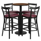 image of Flash Furniture RSRB1040-GG 24" Round Table & 4 Bar Stool Set, Walnut Finish, Burgundy Vinyl