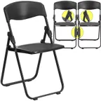 image of Flash Furniture RUT-I-BLACK-GG Folding Chair, 500 lb, Black Plastic Back & Seat, Steel Frame, White, Nesting