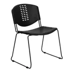 image of Flash Furniture RUT-NF02-BK-GG Stacking Chair, 400 lb Black Seat & Back, Sled Base, 20‑High Stack, Assembled