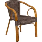 image of Flash Furniture SDA-AD632009D-2-GG Cadiz Series Patio Stacking Armchair, Rattan Seat & Back, Aluminum Frame, Red Bamboo Finish