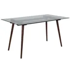 image of Flash Furniture SK-17GC-034-W-GG Meriden 55"W x 31.5"D x 29.5"H Rectangular Glass Top Walnut Finish Beechwood Frame Restaurant Dining Table