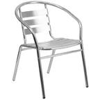 image of Flash Furniture TLH-017B-GG Restaurant Stacking Armchair, 352 lb. Capacity, Curved Triple Slat Aluminum Ladder Back, Textured Aluminum Seat