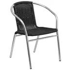 image of Flash Furniture TLH-020-BK-GG Stackable Outdoor Armchair, 352 lb, Rattan Seat/Back, Aluminum Frame, Black