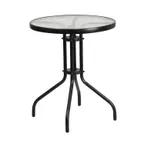 image of Flash Furniture TLH-070-1-GG Round Outdoor Patio Table, 23.75 Dia., Glass Top, Black Powder Coated Metal Base