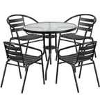 image of Flash Furniture TLH-072RD-017CBK4-GG 31 Round Table Set with 4 Stacking Cafe Chairs, Black Powder Coated Frame, 28 Height