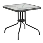 image of Flash Furniture TLH-073R-GY-GG 28x28 Square Patio Table, 5mm Glass Top, Dark Gray Rattan Edge, Metal Base