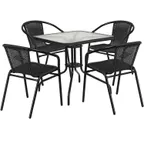 image of Flash Furniture TLH-073SQ-037BK4-GG 28" Square Table & 4 Chair Set, Black Rattan, Powder Coated Metal