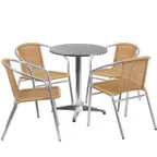 image of Flash Furniture TLH-ALUM-24RD-020BGECHR4-GG 23in Round Table Set with 4 Beige Rattan Stacking Chairs