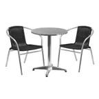 image of Flash Furniture TLH-ALUM-24RD-020BKCHR2-GG 23" Round Table & 2 Stacking Chairs Set, Aluminum Frame, Black Rattan, 27"H