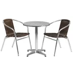 image of Flash Furniture TLH-ALUM-24RD-020CHR2-GG 23" Round Table & 2 Stacking Chairs Set, Aluminum Frame, Dark Brown Rattan, 27"H