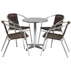 image of Flash Furniture TLH-ALUM-24RD-020CHR4-GG 23" Round Table & 4 Chair Set, Aluminum Frame, Dark Brown Rattan, 27"H