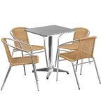 image of Flash Furniture TLH-ALUM-24SQ-020BGECHR4-GG 23" Square Table & 4 Chair Set, Aluminum Frame, Beige Rattan