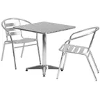 image of Flash Furniture TLH-ALUM-28SQ-017BCHR2-GG 27" Square Table & 2 Stacking Chairs Set, Aluminum Frame