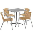 image of Flash Furniture TLH-ALUM-28SQ-020BGECHR4-GG 27" Square Table & 4 Chair Set, Aluminum Frame, Beige Rattan