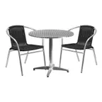 image of Flash Furniture TLH-ALUM-32RD-020BKCHR2-GG 31 Round Table & 2 Stacking Chairs Set, 27 Height, Aluminum Frame, Black Rattan