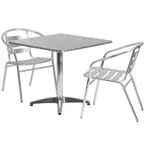 image of Flash Furniture TLH-ALUM-32SQ-017BCHR2-GG 31x31 Square Table Set with 2 Stacking Chairs, Aluminum Frame