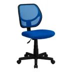 image of Flash Furniture WA-3074-BL-GG Swivel Task Chair, 30.5"-34.5" Height, 250 lb, Mesh Back, Armless, Blue, Casters