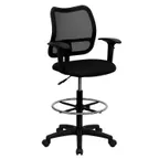 image of Flash Furniture WL-A277-BK-AD-GG Drafting Stool, 40-45" Height, 250 lb, Mesh Back, Seat, Arms, Ring, Casters