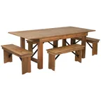 image of Flash Furniture XA-FARM-1-GG Hercules Series 84in Rectangular Farm Table Set, 30in Height, Solid Pine, 8 Adults
