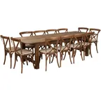 image of Flash Furniture XA-FARM-16-GG Hercules Series 108x40x30 Farm Table Set, 12 Chairs, Pecan Finish, 400 lb