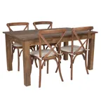image of Flash Furniture XA-FARM-18-GG 60x38 4-Piece Farm Table Set, Rustic, 400 lbs, Solid Pine & Ash Wood