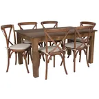 image of Flash Furniture XA-FARM-19-GG Farm Table & Chair Set, 60x38, Rustic Pine, 400 lb, 6 Cross Back Chairs