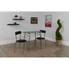 image of Flash Furniture XM-JM-A0278-1-2-BK-GG 3-Piece Sutton Bistro Set, Oval Table 35x19, 2 Chairs, Black Vinyl, Silver Finish