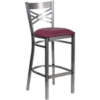 image of Flash Furniture XU-6F8B-CLR-BAR-BURV-GG Hercules Series Restaurant Bar Stool, Metal X Back, Burgundy Vinyl Seat, 18 Gauge Steel Frame