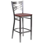 image of Flash Furniture XU-6F8B-CLR-BAR-CHYW-GG Hercules Series Restaurant Bar Stool, Metal X Back, Cherry Finish, 18 Gauge Steel Frame