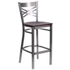 image of Flash Furniture XU-6F8B-CLR-BAR-MAHW-GG Hercules Series Restaurant Bar Stool, Metal X Back, Mahogany Finish, 18 Gauge Steel Frame