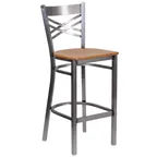 image of Flash Furniture XU-6F8B-CLR-BAR-NATW-GG Hercules Series Restaurant Bar Stool, Metal X Back, Natural Finish, 18 Gauge Steel Frame