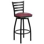 image of Flash Furniture XU-6F8B-LADSWVL-BURV-GG Hercules Series Metal Ladder Back Armless Swivel Bar Stool, Burgundy Vinyl Upholstered Seat