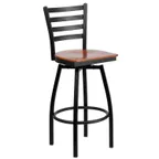image of Flash Furniture XU-6F8B-LADSWVL-CHYW-GG Hercules Series Metal Ladder Back Bar Stool with Cherry Finish Plywood Swivel Seat