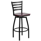 image of Flash Furniture XU-6F8B-LADSWVL-MAHW-GG Hercules Series Metal Ladder Back Armless Swivel Bar Stool with Mahogany Finish Seat