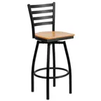 image of Flash Furniture XU-6F8B-LADSWVL-NATW-GG Hercules Series Metal Ladder Back Swivel Bar Stool with Footrest, Natural Finish Plywood Seat