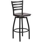 image of Flash Furniture XU-6F8B-LADSWVL-WALW-GG Hercules Series Metal Ladder Back Swivel Bar Stool with Walnut Finish Seat