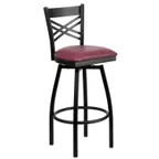 image of Flash Furniture XU-6F8B-XSWVL-BURV-GG Hercules Series Burgundy Vinyl Upholstered Metal X-Back Swivel Bar Stool