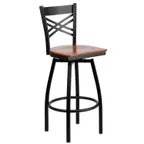 image of Flash Furniture XU-6F8B-XSWVL-CHYW-GG Hercules Series Swivel Bar Stool, Metal X-Back, Cherry Finish Plywood Seat, Black Powder Coated Steel Frame