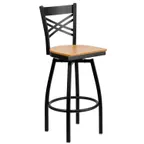 image of Flash Furniture XU-6F8B-XSWVL-NATW-GG Hercules Series Metal X-Back Swivel Bar Stool with Natural Finish Plywood Seat