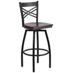 image of Flash Furniture XU-6F8B-XSWVL-WALW-GG Hercules Series Metal X-Back Swivel Bar Stool with Walnut Finish Plywood Seat