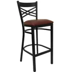 image of Flash Furniture XU-6F8BXBK-BAR-BURV-GG Hercules Series Burgundy Vinyl Upholstered Metal Bar Stool with Criss Cross Back