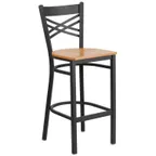 image of Flash Furniture XU-6F8BXBK-BAR-NATW-GG Hercules Series Restaurant Bar Stool, Metal X-Back, Natural Finish Wood Seat, Black Powder Coated Steel Frame