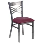 image of Flash Furniture XU-6FOB-CLR-BURV-GG Hercules Series Restaurant Chair, Metal X Back, Burgundy Vinyl Seat, 18 Gauge Steel Frame