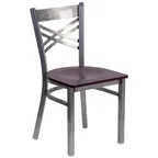 image of Flash Furniture XU-6FOB-CLR-MAHW-GG Hercules Series Restaurant Chair, Metal X Back, Mahogany Finish, 18 Gauge Steel Frame