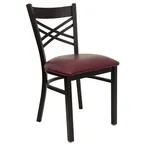 image of Flash Furniture XU-6FOBXBK-BURV-GG Hercules Series Restaurant Chair, Metal X-Back, Burgundy Vinyl Seat, Black Powder Coated Steel Frame