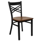 image of Flash Furniture XU-6FOBXBK-CHYW-GG Hercules Series Restaurant Chair, Metal X-Back, Cherry Finish Wood Seat, Black Powder Coated Steel Frame