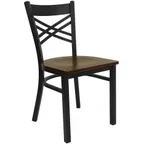 image of Flash Furniture XU-6FOBXBK-MAHW-GG Hercules Series Restaurant Chair, Metal X-Back, Mahogany Finish Wood Seat, Black Powder Coated Steel Frame